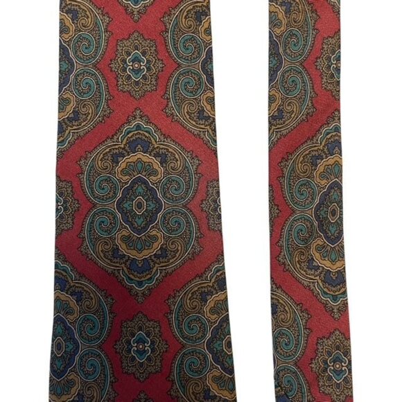 VTG Rohde Royce Paisley Silk Tie – 100% Italian Silk – Burgundy Blue Gold – 54" - Picture 2 of 5